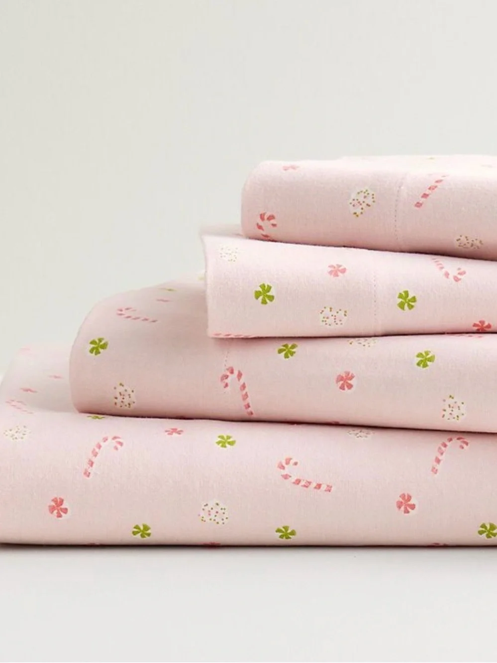 Cuddl Duds KING Cotton Flannel Holiday Sheet Set Candy Cane Scatter Pink NEW